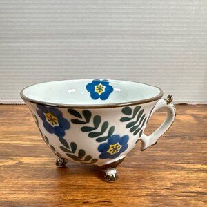 Evergreen Hand Painted Porcelain Teacup, Blue Flowers 9oz